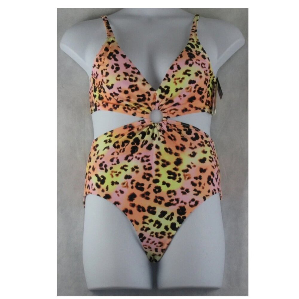 NWT Bar III Women's O-Ring Monokini One-Piece Swimsuit, Multi Animal Print